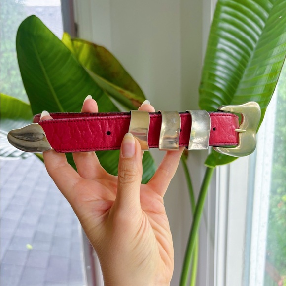 Vintage red ❤️ genuine leather belt 35” - Picture 2 of 4